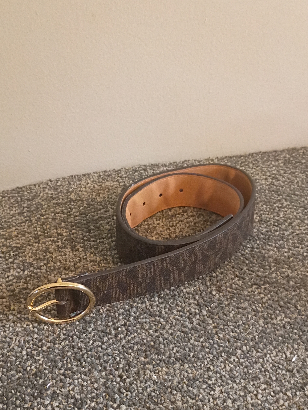Michael Kors Tan Leather Logo Belt with Gold Accents Size S